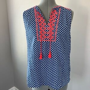 Blue Embroidered Sleeveless Top
